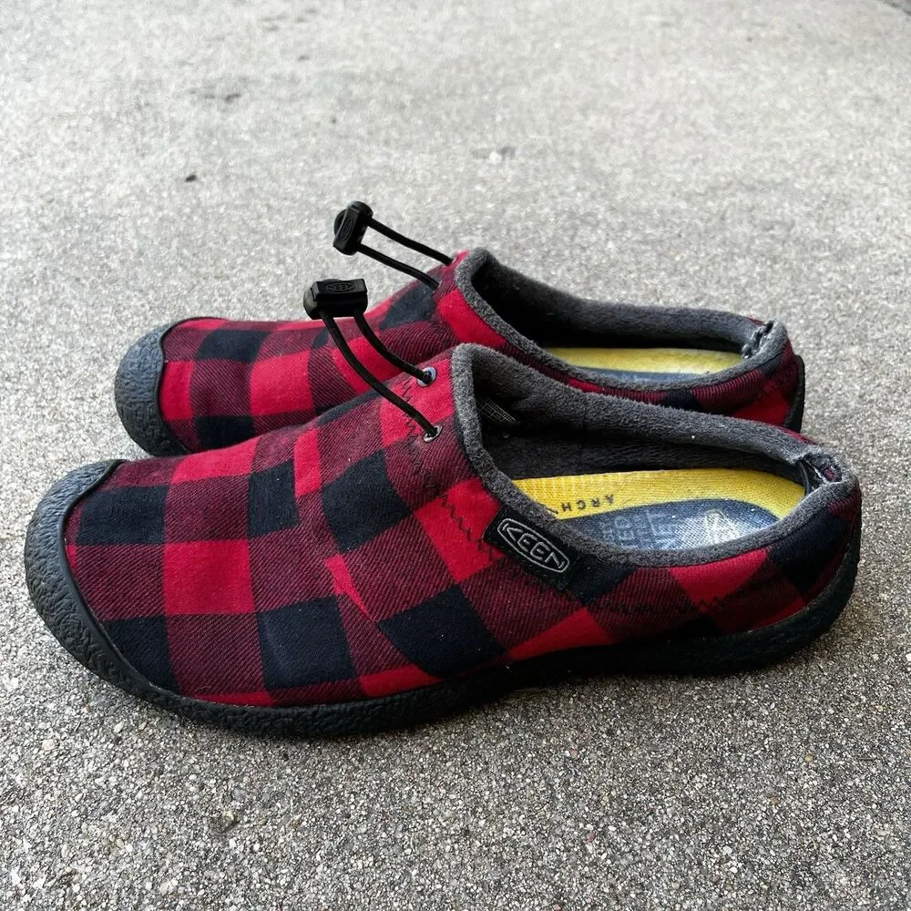 Keen Mens 9 Howser III Slip On Slide Black Red Plaid Nylon Clog Comfort Shoe